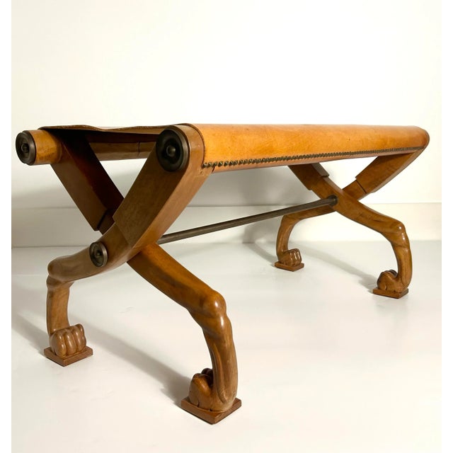 Mid-Century Modern t.h. Robsjohn-Gibbings Large Diphros Okladias Folding Stool Bench, No. 24 For Sale - Image 3 of 11
