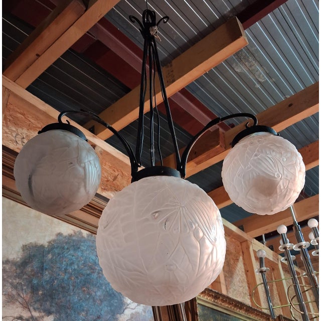 Art Deco Chandelier with Four Lights attributed to Muller, 1890s For Sale - Image 4 of 6