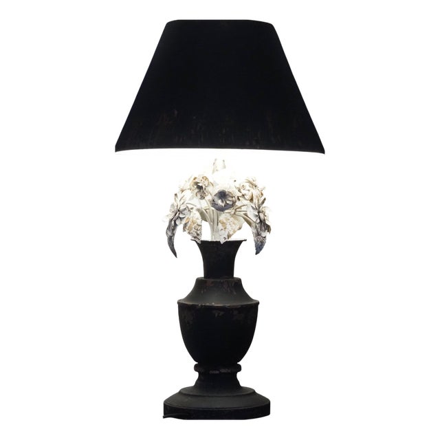 Table Lamp with Floral Metal Relief For Sale