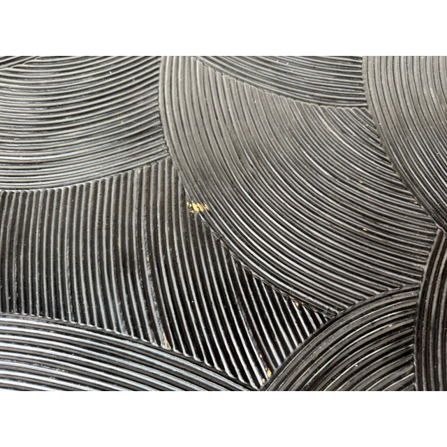 Wood 1970s Gabriella Crespi–Style Black Painted Pencil Reed Rattan Round Dining Table With Brass Base For Sale - Image 7 of 12