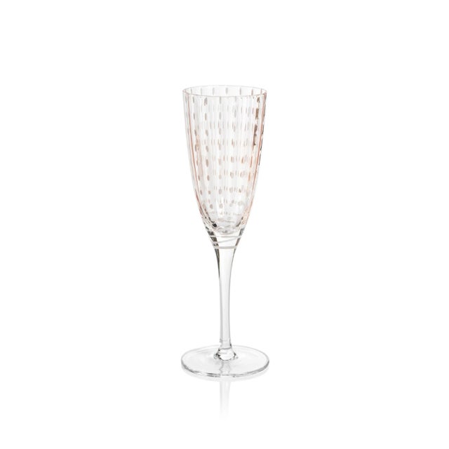 Transitional Pescara White Dot Champagne Flutes - Pink, Set of 4 For Sale - Image 3 of 4