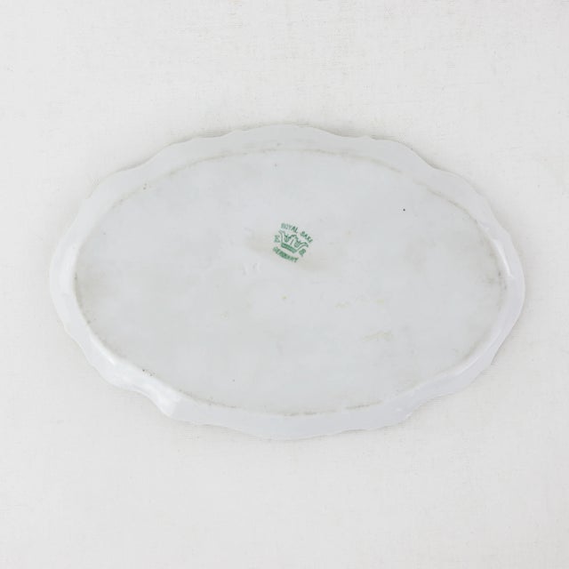 Antique Green and Gold Floral Porcelain Vanity Tray - Hand-Painted Oval Dish For Sale - Image 4 of 10