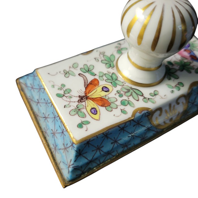 19th Century French Porcelain Ink Blotter With Hand Painted Flowers For Sale - Image 12 of 14
