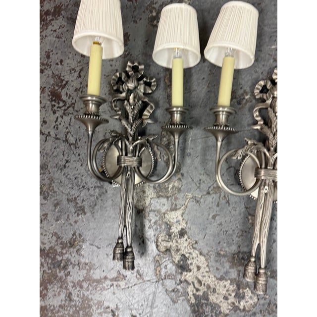 Silver 19th Century Louis XVI Style Wall Sconces, Pair For Sale - Image 8 of 12
