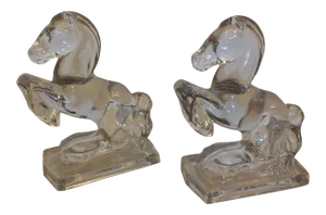 Vintage Mid Century Glass Rearing Horse Bookends - a Pair