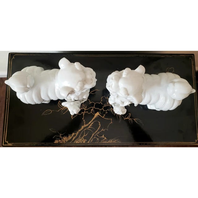 White Large Mirrored Blanc De Chine Guardian Lions - Pair of Dehua Foo Dogs For Sale - Image 8 of 10