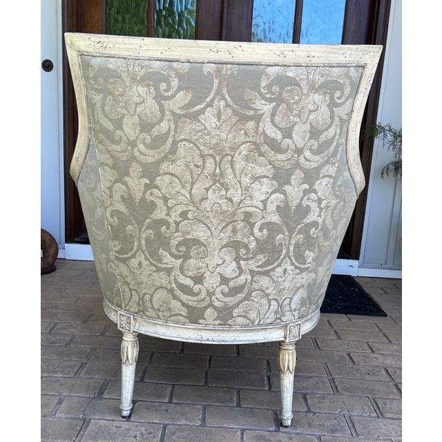 Wood Theodore Alexander Evanna Bergere Style Upholstered Accent Chair For Sale - Image 7 of 14