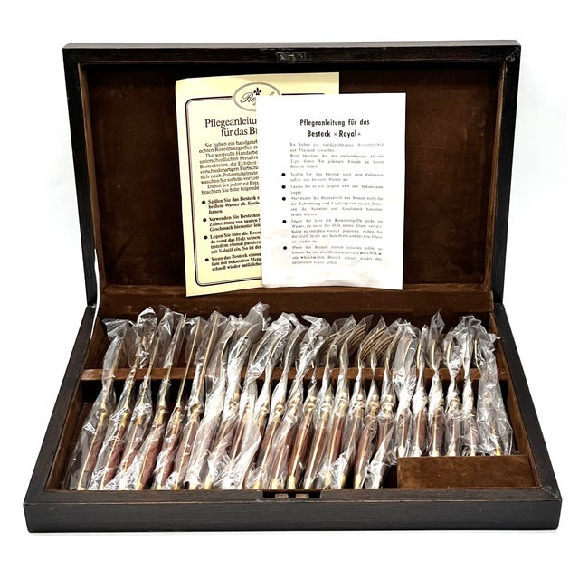 Mid-Century Bronze and Rosewood Royal Cutlery Set, 1970s, Set of 24 For Sale - Image 12 of 18