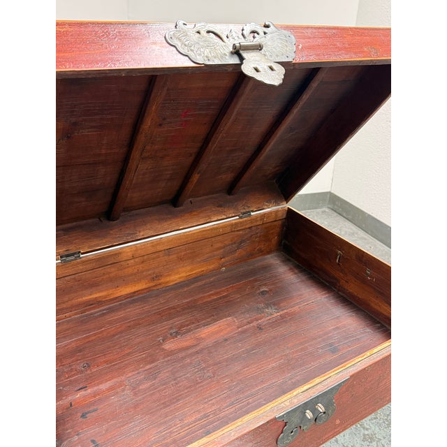 Wood Chinoiserie Red Lacquered Wood Storage Chest, Vintage For Sale - Image 7 of 12