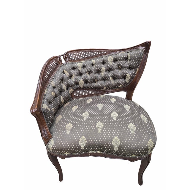 Green Antique Victorian Rococo Revival Asymmetrical Caned Ladies’ Conversation Chairs - Pair For Sale - Image 8 of 12