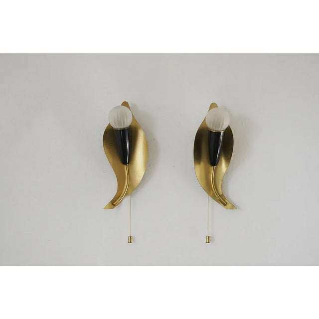 Mid-Century Leaf Shaped Brass Sconces, Italy, 1950s, Set of 2 For Sale - Image 5 of 5