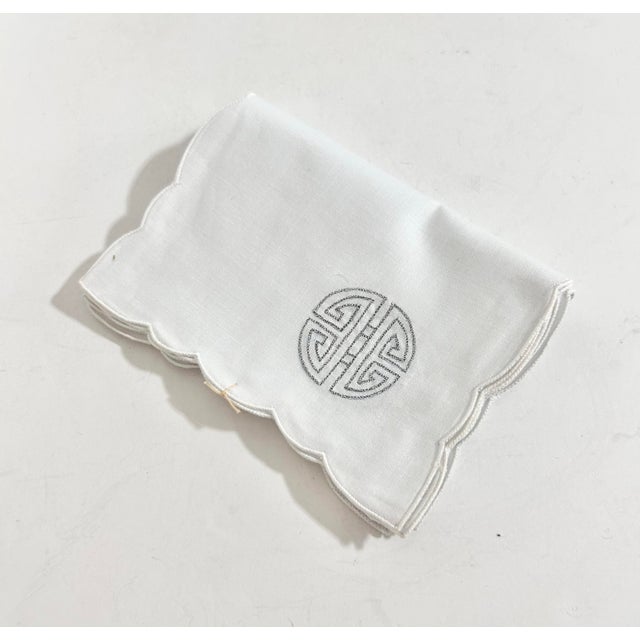 Vintage Cocktail Napkins, Longevity Motif – Silver Embroidered, Set of 6 - New Old Stock For Sale In Louisville - Image 6 of 7