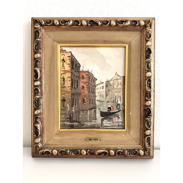 Paint Mid 20th Century Antonio De Vity (1901-1993) Italian Oil Painting Venice Canal Gondola Cityscape For Sale - Image 7 of 8