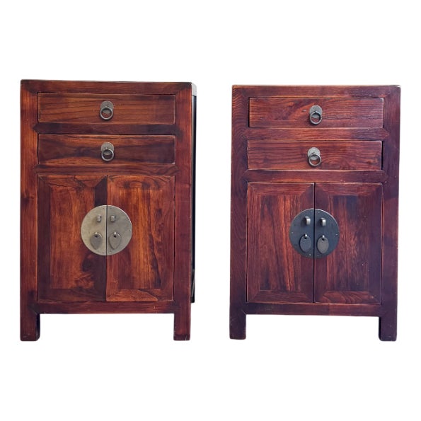 Vintage Asian Style Wooden Bedside Tables, Set of 2 For Sale