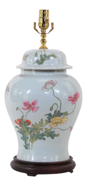 Chinese Famille Rose Vase Table Lamp in the Middle of the 20th Century