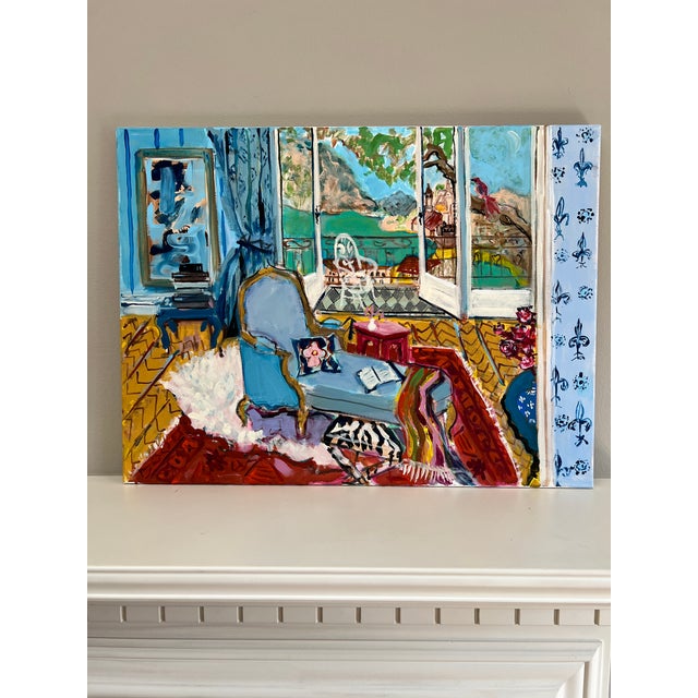 An original painting of an interior painted on stretched canvas. This large format piece is sold unframed, and hanging...