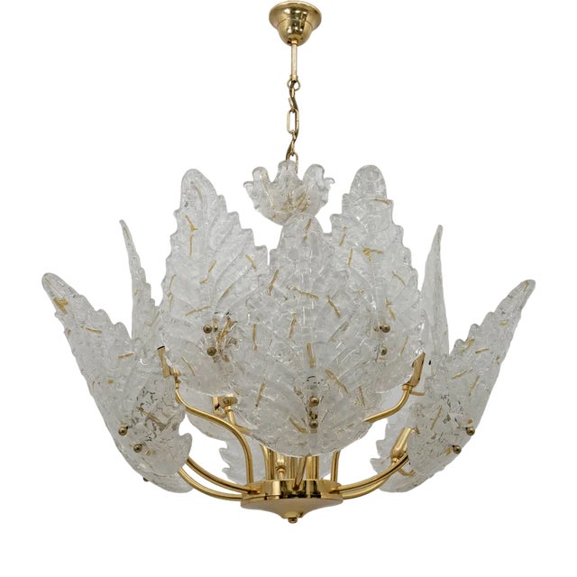Mid-Century Italian Modern Brass and Murano Glass Chandelier, 1970s For Sale