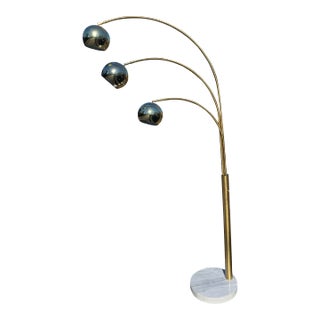 Vintage Modern Brass Floor Lamp With Marble Base 3 Adjustable Heads Italian Style For Sale