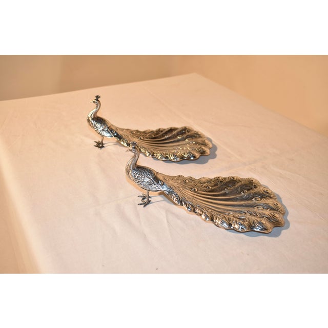 Gorham Pair of Signed Sterling Silver Peacock Dishes From Gorham, Circa 1920 For Sale - Image 4 of 12