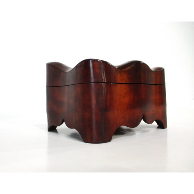 Mid-Century Modern Small Handcrafted Triple Hump Leather Jewelry Box Italy For Sale - Image 3 of 10