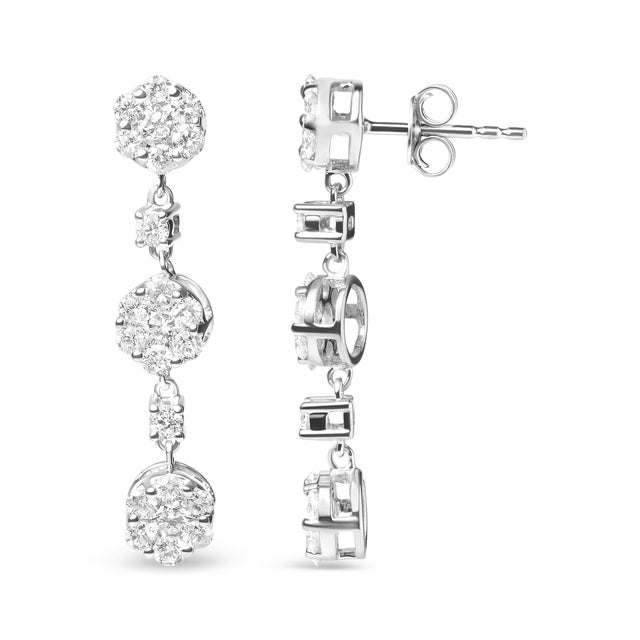 Contemporary 14K White Gold 2.00 Cttw Diamond Composite Cluster Floral Drop Earrings (I-J Color, I1-I2 Clarity) For Sale - Image 3 of 5