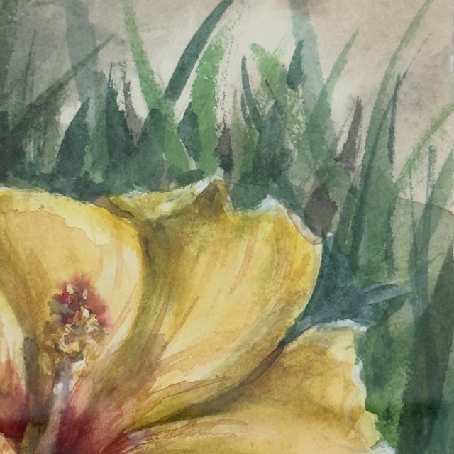 2010s Patti Touchton Original Watercolor Yellow Hibiscus Florida Botanical Painting For Sale - Image 5 of 12