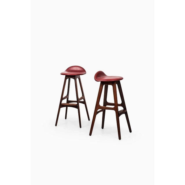 Rare bar stools model od-61 designed by erik buch produced by odense møbelfabrik in denmark rosewood and red leather...