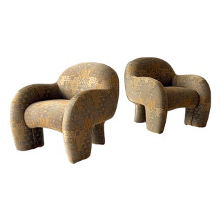 1980s Tri Leg Postmodern Lounge Chairs by Preview, 2 Pieces For Sale