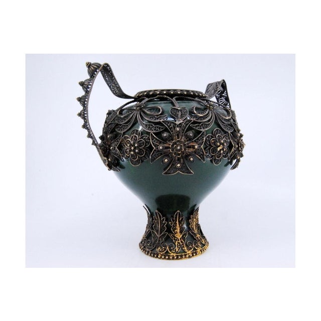 Porcelain Pot with Filigree Silver Applications and Handles For Sale - Image 5 of 10