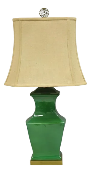 Vintage Paul Hanson Chinoiserie Green Porcelain Jardiniere Oriental Table Lamp