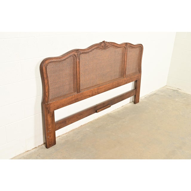 Henredon Henredon French Provincial Louis XV Carved Oak and Cane King Size Headboard, Circa 1960s For Sale - Image 4 of 13