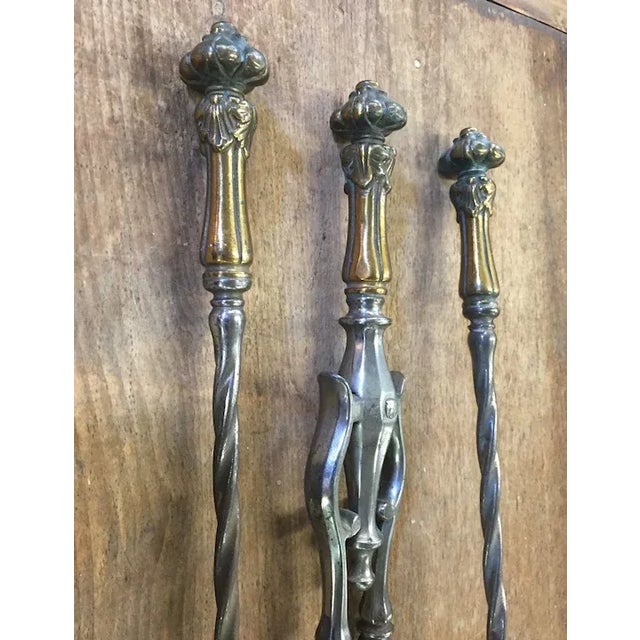 Antique 19th Century English Steel & Brass Mounted Fireplace Tools - Set of 3 For Sale - Image 11 of 13