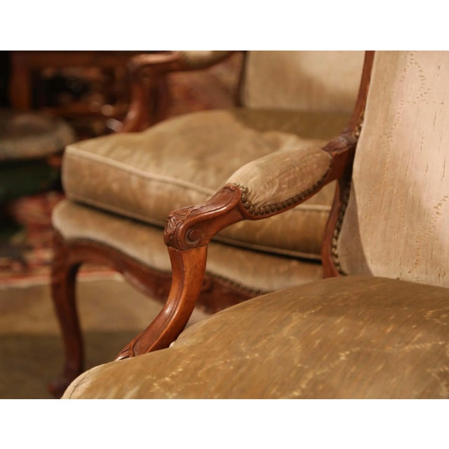 Beige 19th Century French Louis XV Carved Walnut Armchairs From Provence, Set of Four For Sale - Image 8 of 13