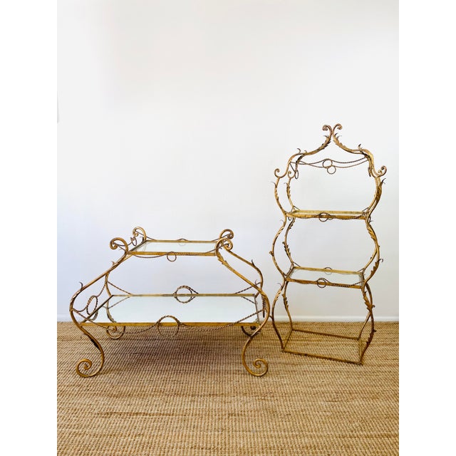 Vintage 1960s Italian Gold Gilt Curvy Tiered 2pc Etagere Shelf For Sale - Image 16 of 17