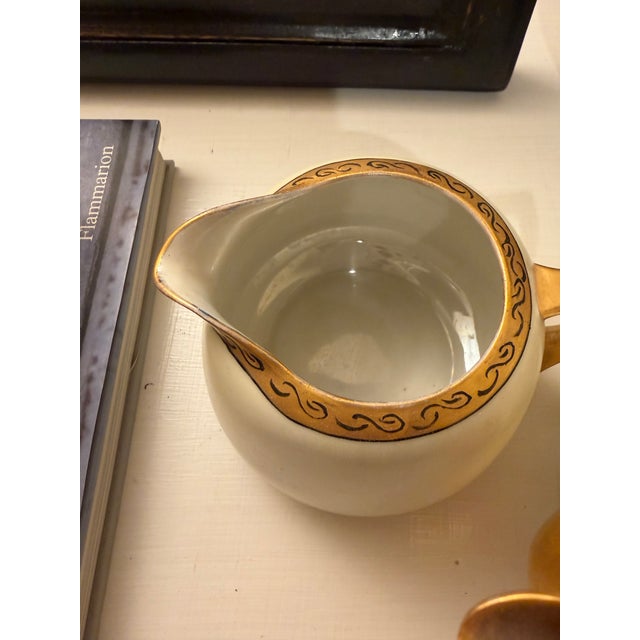 Art Deco Antique Art Deco Porcelain Teapot & Creamer Set | Heavy Gold Gilt | Mother of Pearl Interior For Sale - Image 3 of 6