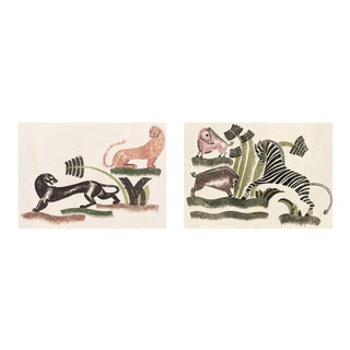 Animals Playing, Set Of 2, Unframed Artwork For Sale