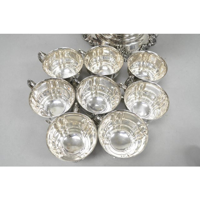 Vintage Baroque by Wallace 252 & 253 Silver Plated Punch Bowl Set W/ 10 Cups For Sale - Image 10 of 18
