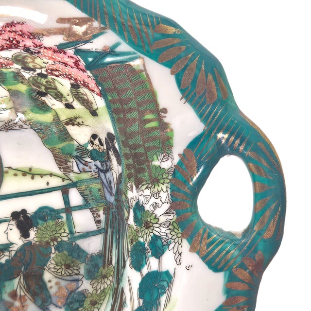 Meiji–Taishō Japanese Hand-Painted Asymmetric Bowl — Figural Garden, c.1900–1920 For Sale - Image 16 of 18