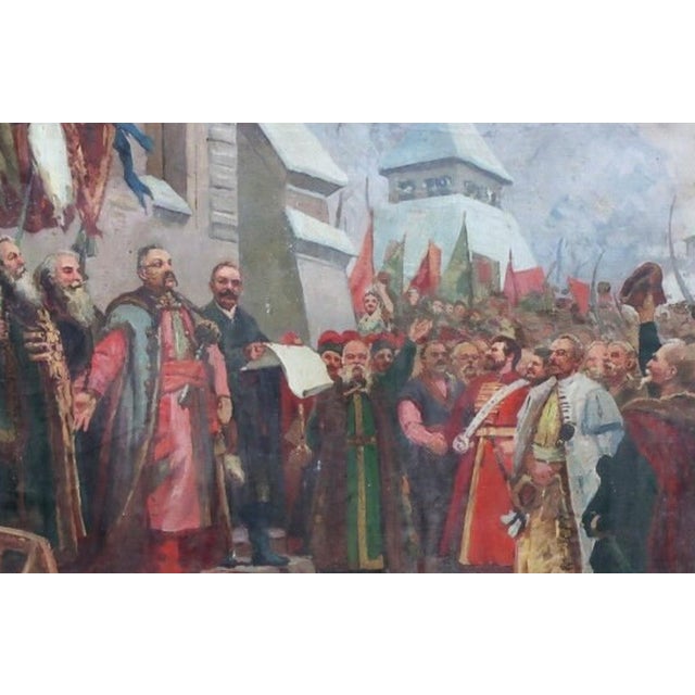 Pereyaslavskaya Rada Oil Painting, Ukrainian Cossacks, 1960s Soviet Art 179-269 For Sale - Image 6 of 6