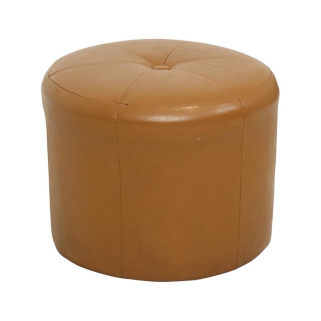 Vintage Round Camel Skai Ottoman, 1960s For Sale - Image 12 of 12