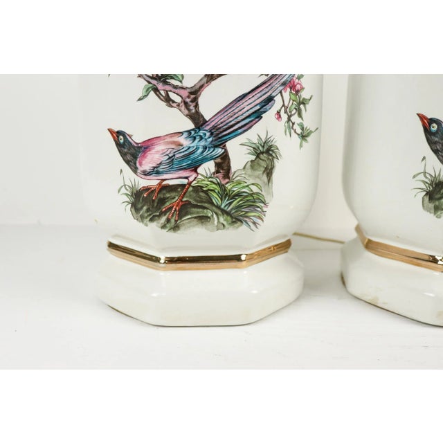 Chinoiserie Mid 20th Century Floral Bird Jar Lamps - A Pair For Sale - Image 3 of 7