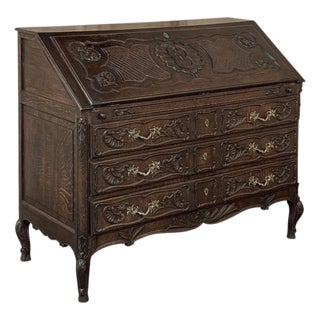 19th Century French Régence Style Carved Oak Secretary Desk For Sale