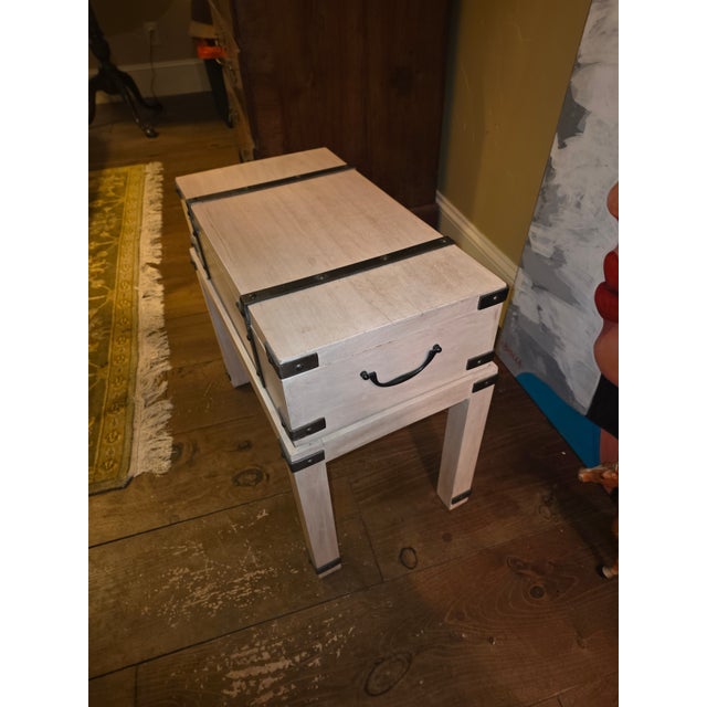 Modern White Washed Storage Trunk on Stand For Sale - Image 3 of 10