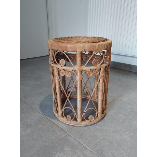 Vintage Peacock Rattan Stool, 1960s For Sale - Image 6 of 10