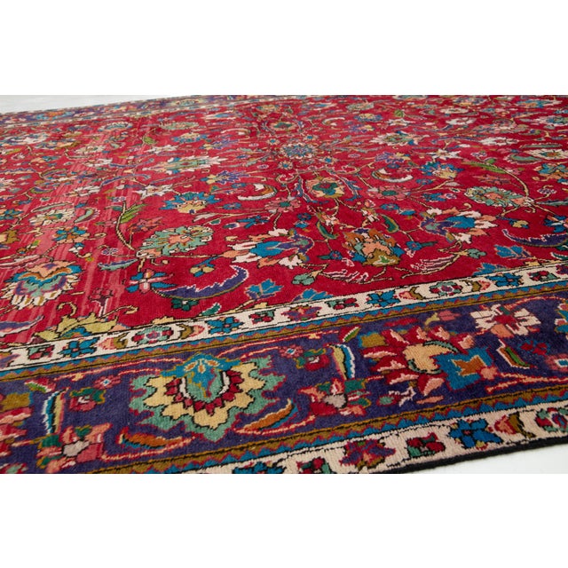 Textile Vintage Red Handknotted Wool Tabriz Rug For Sale - Image 7 of 10