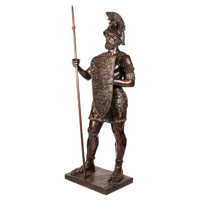Life-Sized Bronze Roman Gladiator with Spear For Sale