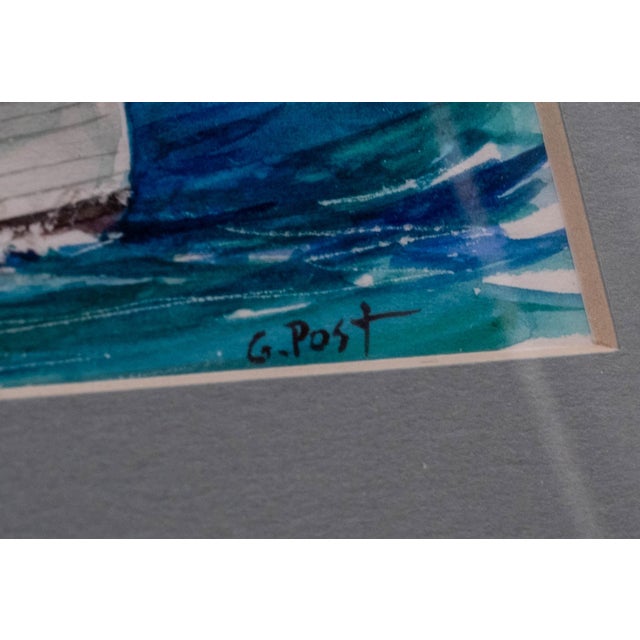 Paint Pair of Nautical Watercolor Paintings Fishing Boats Fishermen Signed George D Post For Sale - Image 7 of 16