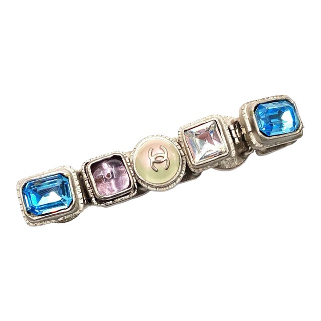 Chanel Vintage Rare Rustic Silver Gem Stone Pearl CC Bracelet For Sale