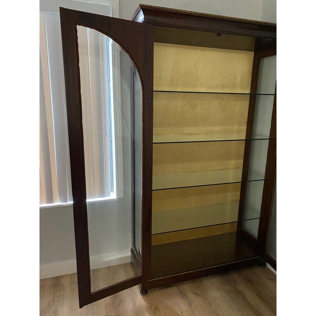 Italian 1980s Luxury Caspani Tino Made in Italy Mahogany Vitrine Cabinet With 24k Gold, Silk Velvet& Beveled Glass For Sale - Image 3 of 10