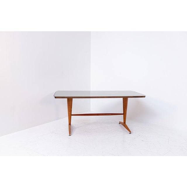 Italian Wooden Grey Glass Dining Table with Brass, 1950 For Sale - Image 6 of 16